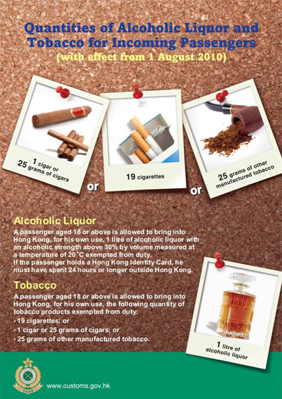 Poster on Quantities of Alcohol Liquor and Tobacco for Incoming Passengers