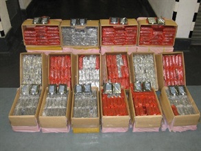 The Customs and Excise Department smashed a speedboat smuggling case in Sai Kung on July 9. Photo shows the 1,735 computer hard disks seized in the operation.
