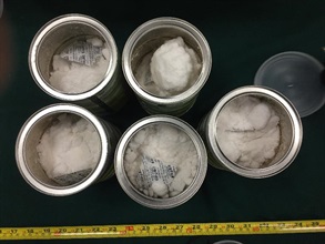 Hong Kong Customs teamed with the Australian Border Force to fight against drug trafficking to Australia through air mail from October 17 to December 9. Photo shows some of the suspected methamphetamine seized.