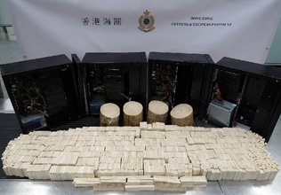 香港海关今日（五月三十一日）在香港国际机场检获约四十七点四公斤怀疑象牙制品及十四点五公斤怀疑未加工象牙，估计市值约一百一十万元。
