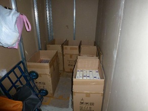 Illicit cigarettes stored in a mini-storage unit.