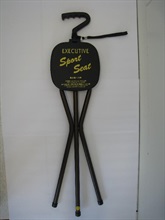 The "walking stick with folding stool" with potential hazards.