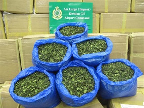 香港海关从三百九十七件进口空邮包裹内检获约3.5公吨怀疑恰特草。