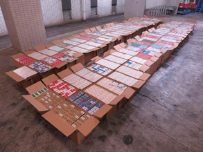 Hong Kong Customs seized about 1.6 million suspected illicit cigarettes with an estimated market value of about $4.4 million and a duty potential of about $3.1 million at Lok Ma Chau Control Point on December 18. Photo shows some of the suspected illicit cigarettes seized.