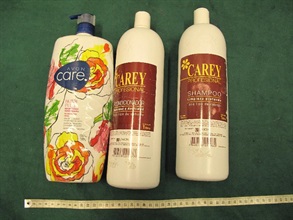 Bottles of hair care product containing suspected liquid cocaine.