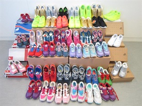 Some of the suspected counterfeit sports shoes seized by Hong Kong Customs during the operation.