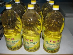 The seized 2 litre-bottles of 'Gourmet's Kitchen' cooking oil