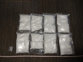 The suspected ketamine and methamphetamine seized by Hong Kong Customs.