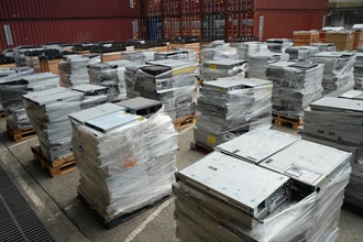 Hong Kong Customs mounted a special enforcement operation codenamed "Clear Sky" from mid-April to mid-May and detected a smuggling case involving a river trade vessel and two smuggling cases involving ocean-going vessels. A large batch of suspected smuggled goods, including suspected scheduled dried shark fins, suspected controlled medicines and used electronic products, with a total estimated market value of about $200 million was seized. Photo shows some of the suspected smuggled routers and servers seized.