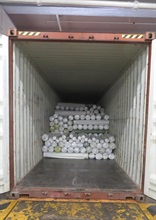 Hong Kong Customs on July 12 detected a large-scale seaborne methamphetamine trafficking case at the Kwai Chung Customhouse Cargo Examination Compound and seized about 240 kilograms of suspected methamphetamine with an estimated market value of about $170 million. Photo shows the seaborne container which was declared as carrying synthetic leather rolls. Custom officers found the batch of suspected methamphetamine concealed inside 40 rolls of synthetic leather.
