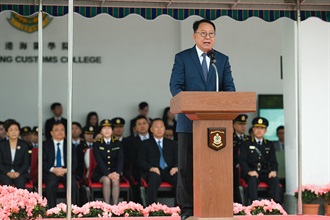 政務司司長陳國基今日（十二月八日）在香港海關學員結業會操致辭。