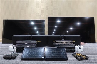 Hong Kong Customs conducted an enforcement operation codenamed "Magpie" in various districts between December 5 and 20 to combat illegal activities involving party room operators providing infringing karaoke songs to customers in the course of business. Photo shows some of the televisions and audio and video equipment seized.