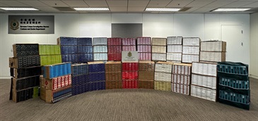 Hong Kong Customs today (March 26) conducted an anti-illicit cigarette operation in Kwun Tong and raided a suspected illicit cigarette storage centre in which about 1 million suspected illicit cigarettes, with an estimated market value of about $4.7 million and a duty potential of about $3.5 million, were seized. Photo shows the suspected illicit cigarettes seized.