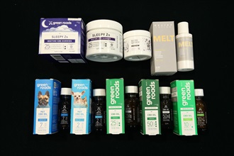 Hong Kong Customs has mounted a special operation codenamed "Wind Rider" since mid-January this year, targeting cannabidiol (CBD) products containing tetrahydro-cannabinol (THC) in the market. During the operation, Customs seized about 25 000 items of CBD products suspected of containing THC, including CBD oil, skin care products and pet treats, with a total estimated market value of about $14.6 million. Photo shows the CBD products of two of the brands in connection with the case.