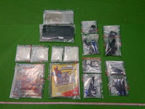 Hong Kong Customs detected two passenger drug trafficking cases at Hong Kong International Airport and seized a total of about 470 grams of suspected liquid cocaine and about 7.5 kilograms of suspected cocaine with an estimated market value of about $8.5 million in total on March 7 and today (March 9). Photo shows some of the suspected cocaine seized.