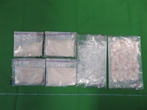 Hong Kong Customs yesterday (June 2) seized about 1 500 grams of suspected ketamine and about 200 grams of suspected crack cocaine with a total estimated market value of about $1.2 million in Tsuen Wan. Photo shows the suspected dangerous drugs seized.