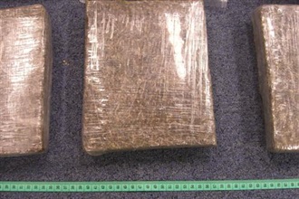 Customs seizes herbal cannabis at airport.<br />Customs officers at the Hong Kong International Airport today (March 1) intercepted a 30-year-old South African woman, who had arrived in Hong Kong from Johannesburg, South Africa. They seized from her luggage 20 slabs of herbal cannabis, weighing a total of 20 kg.