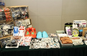 Hong Kong Customs has mounted a special operation since May this year targeting the sale of counterfeit and infringing goods on Internet auction sites. Photo shows some of the counterfeit and infringing goods seized in the operation.