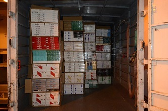 A large batch of illicit cigarettes seized in the lorry.
