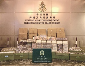 Hong Kong Customs seized about 83 000 items of suspected counterfeit sunglasses and mobile phone accessories with an estimated market value of about $3.4 million at the River Trade Terminal in Tuen Mun on November 13. Photo shows the suspected counterfeit items seized.