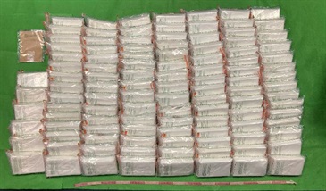 Hong Kong Customs seized about 145 kilograms of suspected cocaine and about 20kg of suspected methamphetamine with a total estimated market value of about $164 million at Hong Kong International Airport on November 18 and 19. Photo shows the suspected cocaine seized.