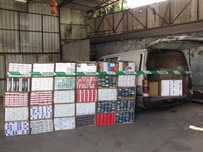 Hong Kong Customs today (March 22) swooped on a storehouse used by an illicit cigarette telephone-ordering syndicate in San Tin and seized about 1.3 million sticks of illicit cigarettes.