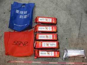 检获的冰毒被收藏于六个钖纸茶叶袋内。