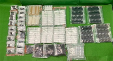 Hong Kong Customs seized about 30kg of products suspected of containing tetrahydro-cannabinol (THC) with a total estimated market value of about $50,000 at Hong Kong International Airport and in Kowloon Bay on December 7 and today (December 23) respectively. Photo shows the products suspected of containing THC seized.