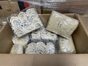 Hong Kong Customs and the Marine Police mounted a joint anti-smuggling operation on November 13 and detected a suspected speedboat-related smuggling case in Tung Chung. A batch of suspected smuggled goods, including high-value food, electronic products and veterinary products, with an estimated value of about $21 million was seized. Photo shows some of the suspected smuggled bird's nest seized.