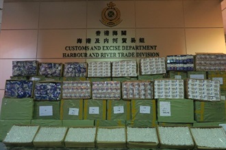 Hong Kong Customs mounted a special operation codenamed "Pathfinder" to combat cross-boundary smuggling activities before and during the Lunar New Year holiday. Photo shows about 150 cartons of suspected counterfeit goods, mostly mobile phones accessories, with an estimated market value of about $400,000, seized from a container at the Customs Cargo Examination Compound of the River Trade Terminal in Tuen Mun.