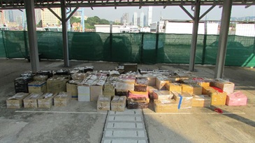 The 82 cartons of electronic goods seized by Customs.