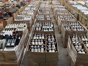 Hong Kong Customs detected a suspected smuggling case by a river trade vessel in the eastern waters of Hong Kong on October 14. A batch of suspected smuggled goods with an estimated market value of about $1.2 billion was seized, including expensive food ingredients, electronic goods, high-value goods and scheduled endangered species. This is the largest smuggling case detected by Hong Kong Customs on record in terms of the seizure value. Photo shows some of the suspected smuggled sake seized.