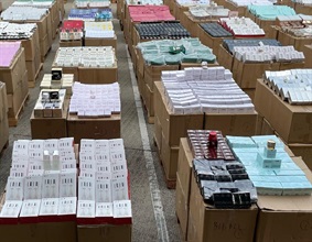 Hong Kong Customs detected a suspected smuggling case by a river trade vessel in the eastern waters of Hong Kong on October 14. A batch of suspected smuggled goods with an estimated market value of about $1.2 billion was seized, including expensive food ingredients, electronic goods, high-value goods and scheduled endangered species. This is the largest smuggling case detected by Hong Kong Customs on record in terms of the seizure value. Photo shows some of the suspected smuggled cosmetics and skin care products seized.