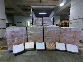 Hong Kong Customs yesterday (February 23) seized about 900 000 sticks of suspected illicit cigarettes with an estimated market value of about $2.4 million and a duty potential of about $1.7 million in Kwai Chung.