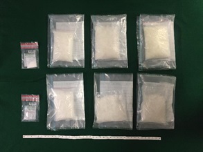 Hong Kong Customs yesterday (March 6) seized about 6 kilograms of suspected methamphetamine and a small quantity of suspected ketamine with an estimated market value of about $2 million in Hung Hom.
