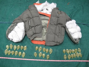 Liquid cocaine concealed inside down jackets seized by Hong Kong Customs yesterday (October 27).
