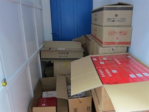 Illicit cigarettes stored in a mini-storage unit.