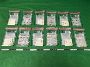 Hong Kong Customs seized products containing about 54 grams of suspected tetrahydro-cannabinol (THC) and 2.67 litres of solutions suspected of containing nicotine with an estimated market value of about $18,000 in total at Hong Kong International Airport and in Lam Tin on September 3 and yesterday (September 6) respectively. Photo shows the seized products containing suspected THC.