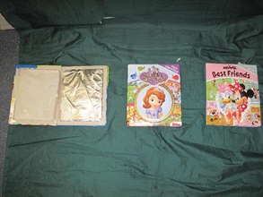 Hong Kong Customs today (September 17) seized suspected heroin that were concealed inside the front and back hard covers of children story books.