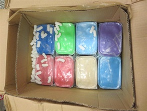 Hong Kong Customs seized about 110 kilograms of suspected methamphetamine with an estimated market value of about $77 million at Hong Kong International Airport on December 5. This is the largest methamphetamine trafficking case detected by Customs since 2010, as well as a record seizure of suspected methamphetamine seized by Customs at boundary control points. Photo shows some of the plastic boxes used to conceal the suspected methamphetamine.