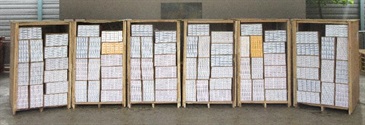 Hong Kong Customs yesterday (August 10) seized about 2.1 million suspected illicit cigarettes with an estimated market value of about $5.7 million and a duty potential of about $3.9 million at the Kwai Chung Customhouse Cargo Examination Compound. Photo shows the suspected illicit cigarettes seized.