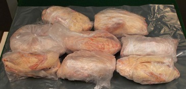 Hong Kong Customs stepped up enforcement to combat cross-boundary smuggling activities before and during the Lunar New Year holiday. Photo shows the chicken meat seized.
