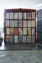The illicit cigarettes found inside the lorry.