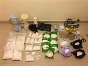 The dangerous drugs and packaging paraphernalia seized in a domestic unit during the operation.