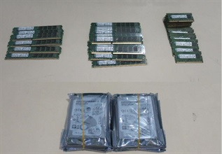 Some of the computer hard disks and computer RAM seized.