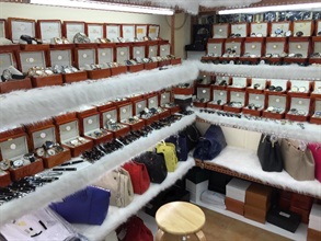 Suspected counterfeit goods displayed in the upstairs showroom.