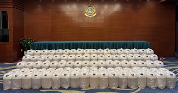 Hong Kong Customs, through intelligence exchange with overseas law enforcement agencies, on October 23 detected a large-scale transnational dangerous drugs case at the Kwai Chung Customhouse Cargo Examination Compound. About 1.8 tonnes of suspected liquid methamphetamine with an estimated market value of about $1.1 billion were seized. This is the largest on record among the methamphetamine cases detected by Hong Kong law enforcement agencies in Hong Kong history in terms of the seizure amount and market value. Photo shows some of the suspected liquid methamphetamine seized.