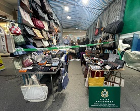 Hong Kong Customs today (March 28) conducted a special operation in Mong Kok to combat the sale of counterfeit goods and seized about 5 000 items of suspected counterfeit goods with an estimated market value of about $1 million. Photo shows some of the suspected counterfeit goods seized by Customs officers at a fixed-pitch hawker stall in Mong Kok.