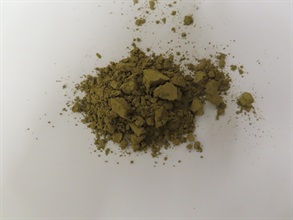 Hong Kong Customs on May 10 seized about 20 tonnes of suspected mitragynine with an estimated market value of about $54 million at the Kwai Chung Customhouse Cargo Examination Compound. Photo shows the green powder suspected to be mitragynine.
