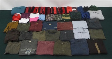 Hong Kong Customs yesterday (May 6) seized 44 pieces of clothing soaked with suspected heroin with a total weight of about 12 kilograms at Hong Kong International Airport. The estimated market value of the drug was about $15.8 million. Photo shows the clothing soaked with suspected heroin seized.